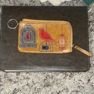 Fossil Vintage Leather Keychain Wallet with Bird Design